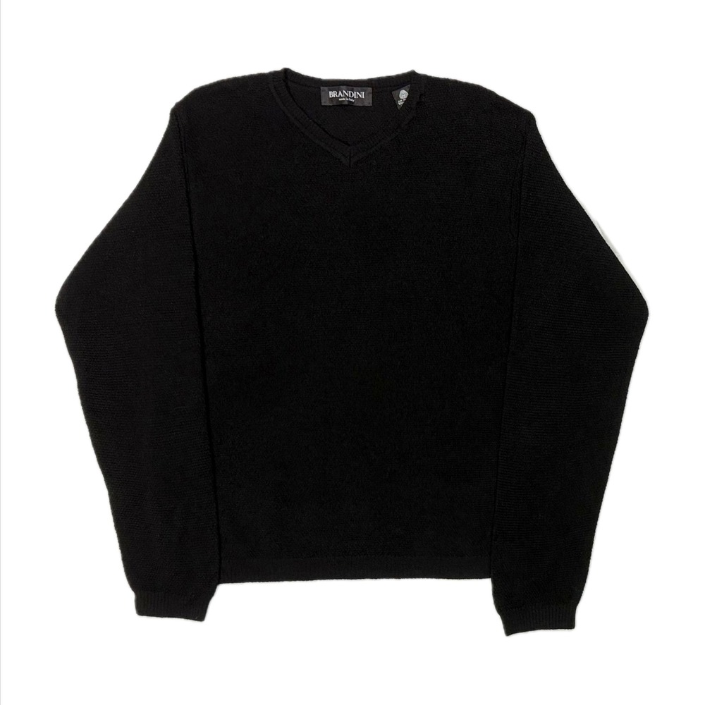 Brandini Woolmark Italy Made Merino Wool black v neck knit sweater womens large